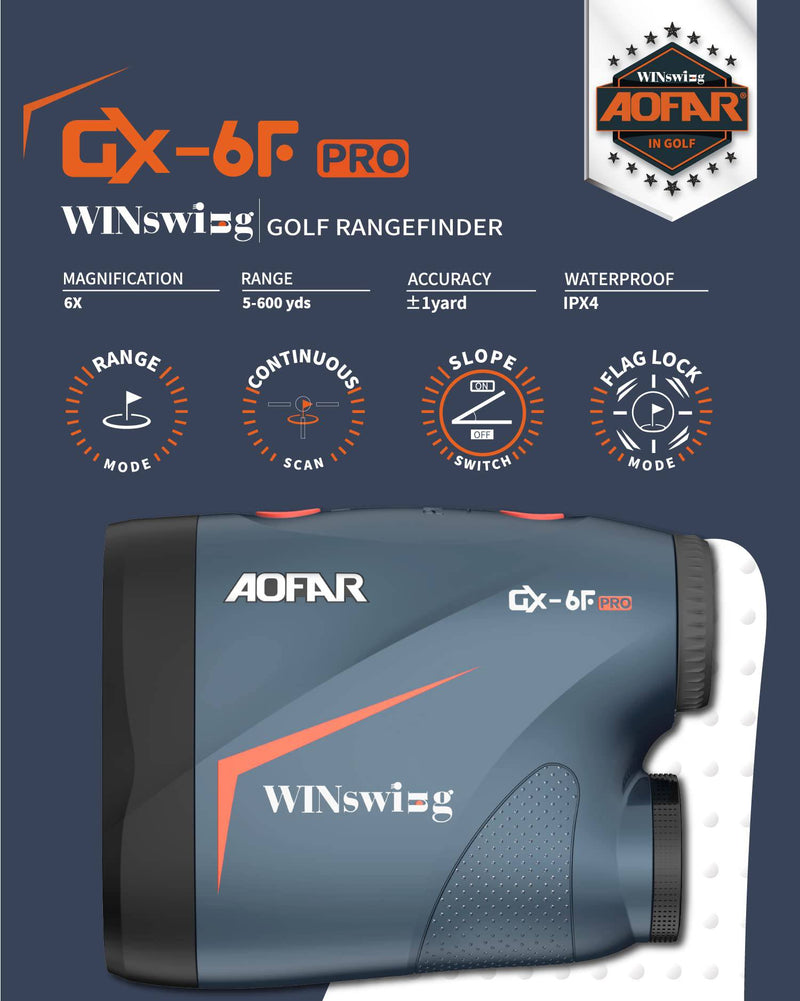 AOFAR GX-6F PRO Golf Range Finder with Slope Devices Distance Measuring Rangefinder with Continuous Scan, Flag Lock with Pulse Vibration, Legal for Competition, 600 Yards High-Precision Accurate