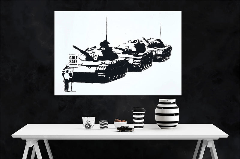 Golf Sale Mural By Banksy Canvas Prints Framed Pictures Graffiti Wall Art Bedroom Kids Funny Artwork 40 x 30cm (16 x 12 inches) A3