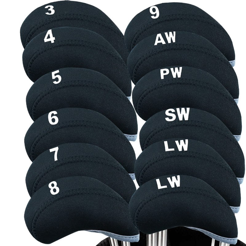 Golf Iron Head Covers Neoprene numbers Value 12 Pcs Set, Golf Iron Headcovers Protector for Club Mens Elasticity Protable Fit All Brands Not Visible (12 Pcs-Black)