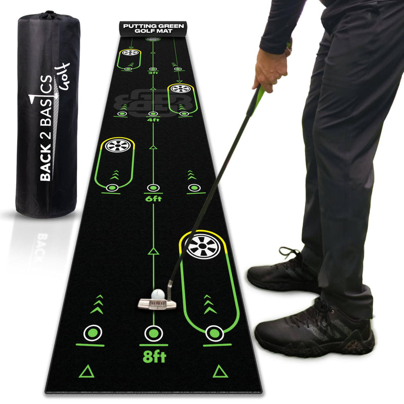 Back 2 Basics 10ft Putting Golf Mat - True-to-Life Green Simulation Golf Putting Mat - Ideal Indoor/Outdoor Training Aid - Created by Expert Golfers - Ideal Golf Gifts for Golf Lovers (Black)