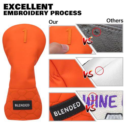BAIRBRE Golf Club Head Covers, Blue Golf Fariway Wood Covers Hybrid Head Covers 3 Wood Headcover Leather Golf Headcover with Number Tag for Scotty Cameron Odyssey Taylormade All Brand (Orange-DR)