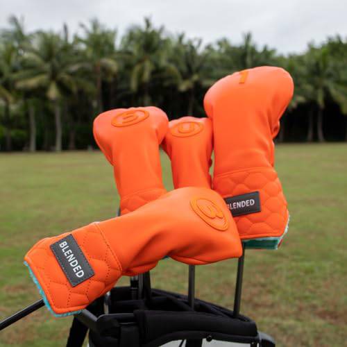 BAIRBRE Golf Club Head Covers, Blue Golf Fariway Wood Covers Hybrid Head Covers 3 Wood Headcover Leather Golf Headcover with Number Tag for Scotty Cameron Odyssey Taylormade All Brand (Orange-DR)