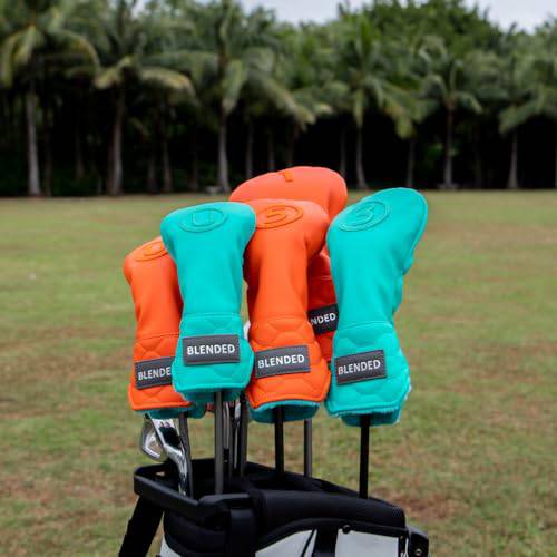 BAIRBRE Golf Club Head Covers, Blue Golf Fariway Wood Covers Hybrid Head Covers 3 Wood Headcover Leather Golf Headcover with Number Tag for Scotty Cameron Odyssey Taylormade All Brand (Orange-DR)