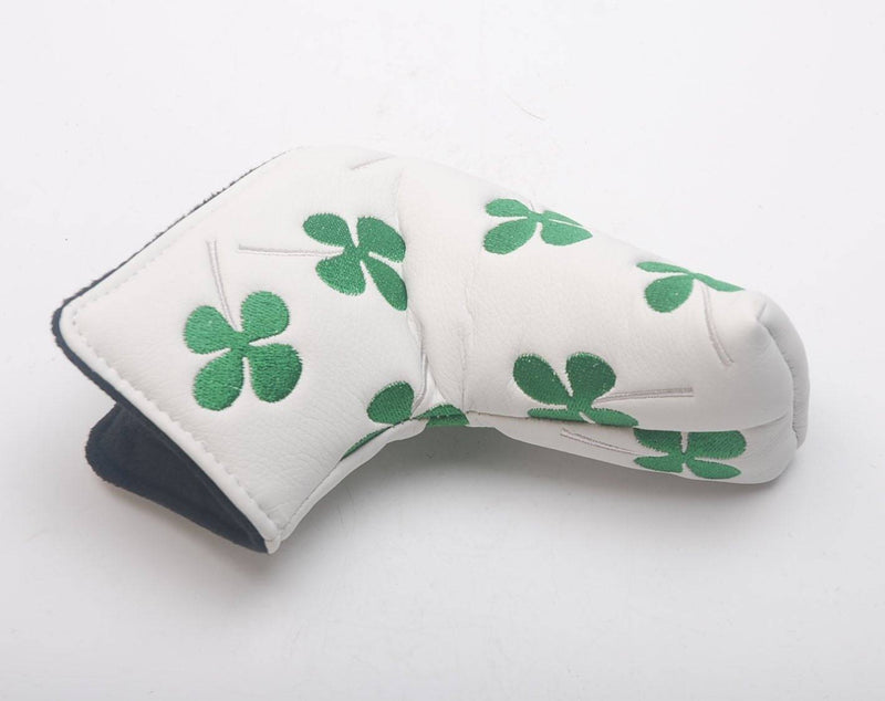 OxoxO Shamrock Embroidered clover Golf Blade Putter headcover Compatible with All Brands Titleist Scotty Cameron Ping TaylorMade Blade Putter (White)