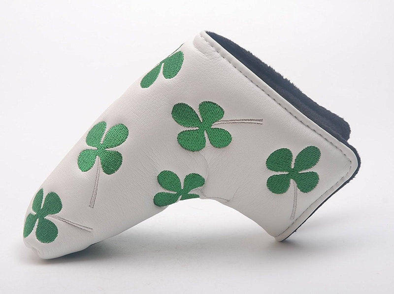 OxoxO Shamrock Embroidered clover Golf Blade Putter headcover Compatible with All Brands Titleist Scotty Cameron Ping TaylorMade Blade Putter (White)