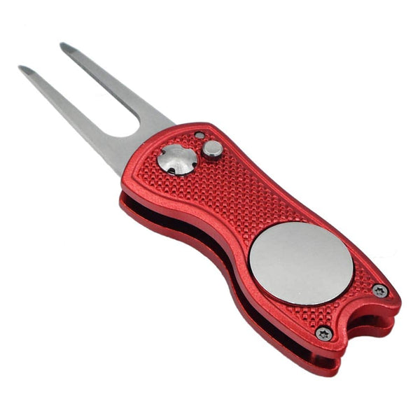 Golf Divot Repair Tool with Pop-up Button & Magnetic Ball Marker Pitch Mark, Lightweight, Portable, Mini Divot Repair Tool, Best Choice for Professional Golfers (Red(104))