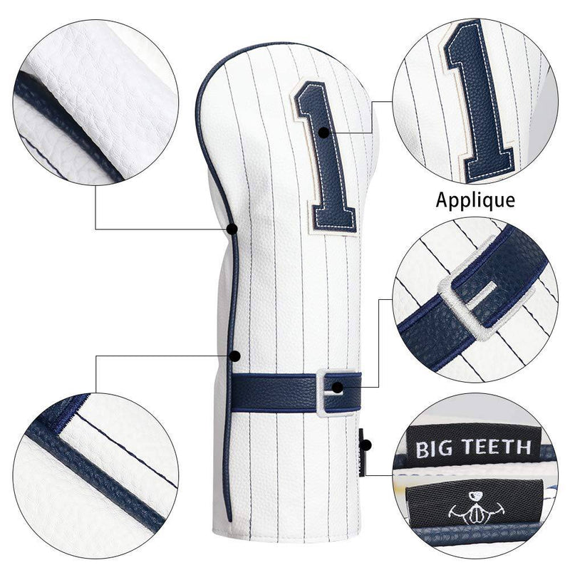 Big Teeth Golf Club Head covers Wood Set 4 PACKS 1.3.5.U DR FW UT for Driver Fairway Hybrid White PU Leather Baseball Uniform Style Elastic Closure