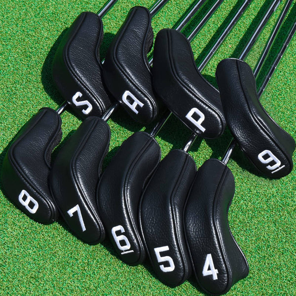 Big Teeth Golf Hybrid Iron Head Covers Right&left handed clubs Headcovers 9Pcs (4-9,P,A,S) Long Neck fit for Cleveland Launcher Set,Cobra T-Rail,Wilson Lauch Pad