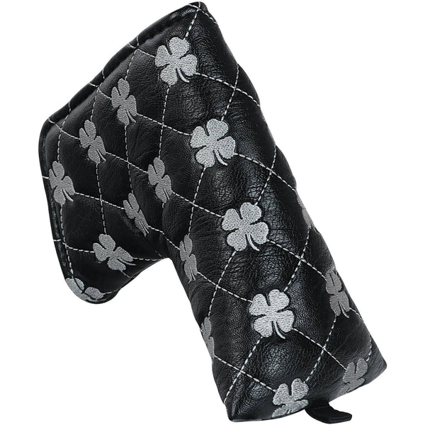 Golf Blade Putter Club Head Cover Pingtype Magnetic Black PU Leather Grey Clover Embroidery