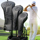 Golf Club Head covers Wood Set 3 PACKS 1FH DR FW UT for Driver Fairway Hybrid with No.Tag Black PU Leather Elastic Closure