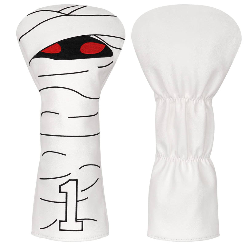 Golf Club Head covers Wood Set 3 PACKS 1FH DR FW UT for Driver Fairway Hybrid with No.Tag White PU Leather Mummy Design Elastic Closure