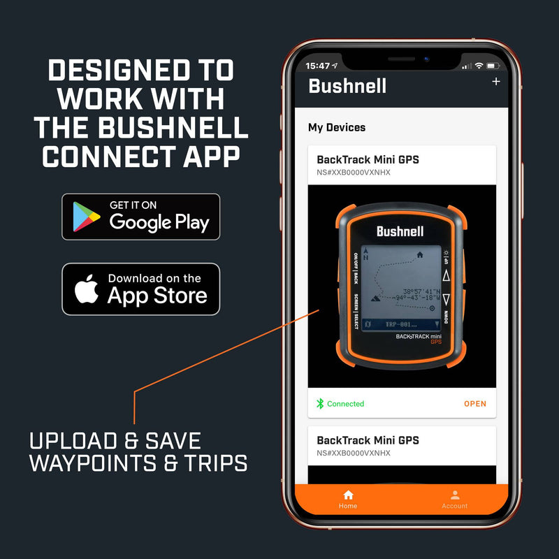Bushnell - Backtrack Mini GPS - Navigation - Battery Capacity up to 35 hours - Waterproof - Connect App - GPSBTM