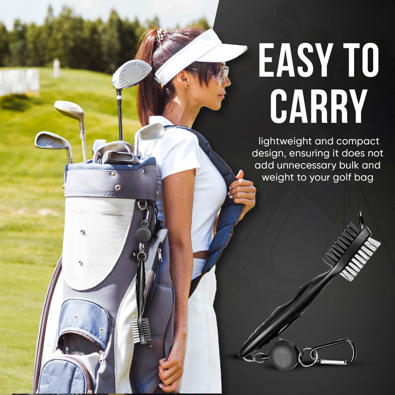 Golf Club Cleaning Brush and Groove Cleaner with Retractable Clip, Extends 2 ft Brass, Ergonomic Design, Easily Attaches to Golf Bag(Black)