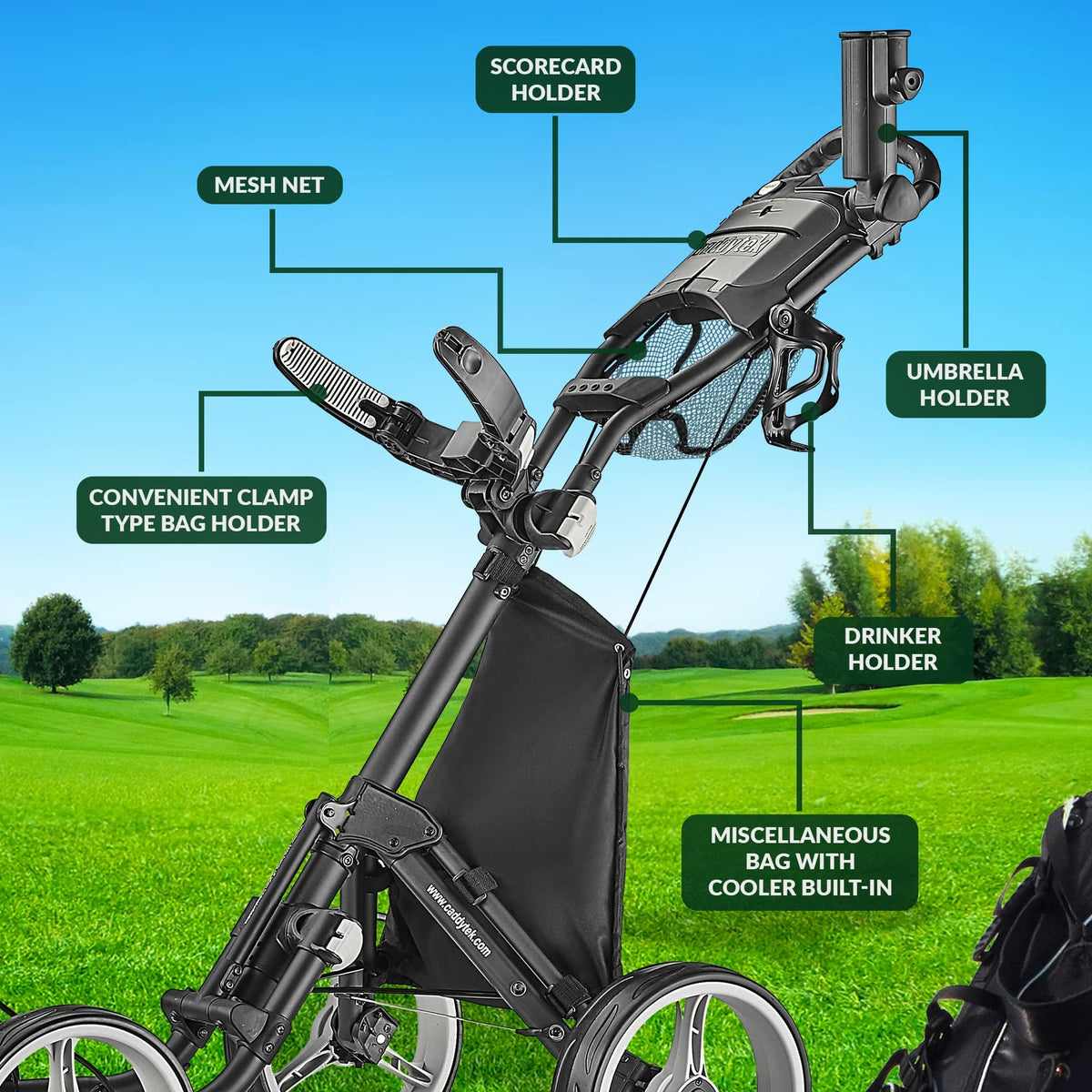 CaddyTek Explorer Compact 4-Wheel Golf Push Cart – Dark Grey