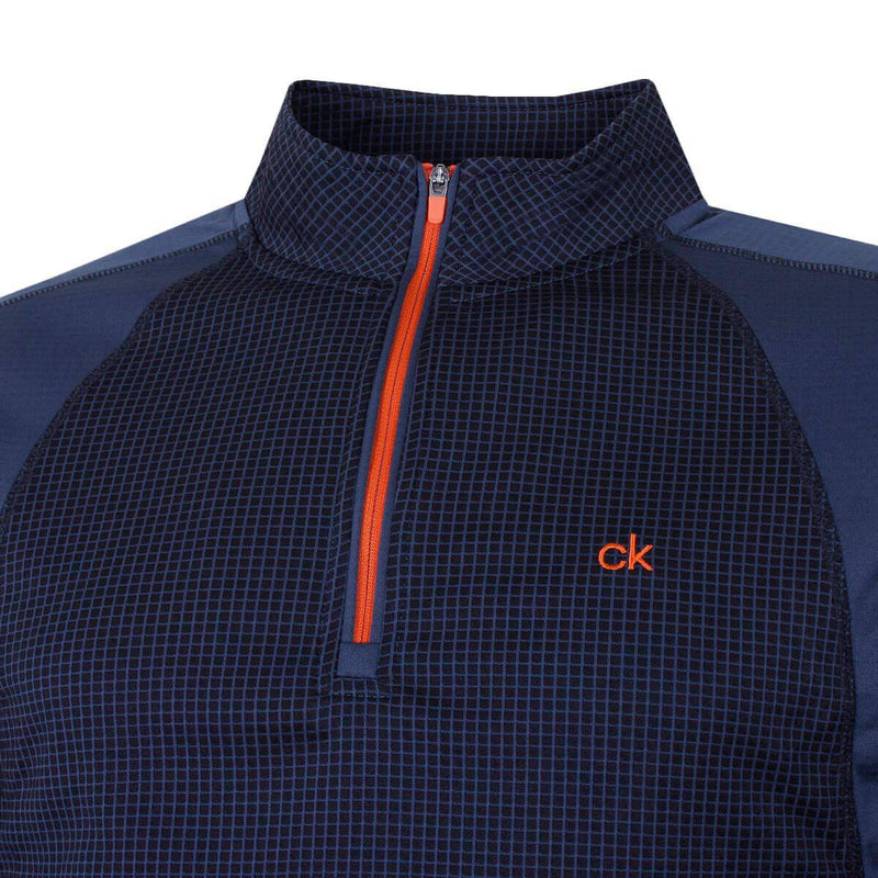 Calvin Klein Golf Mens Micro Grid Layering Mid Layer - Navy/Orange