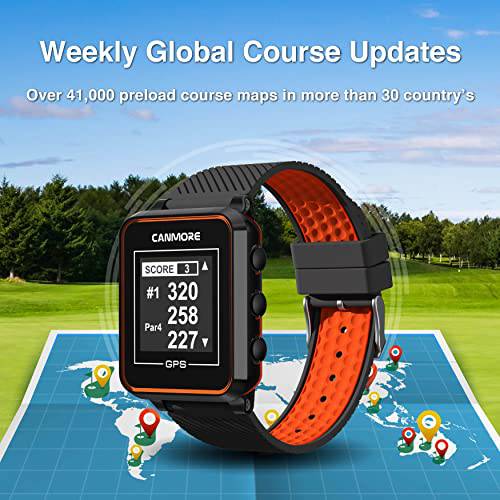 CANMORE TW353 Golf GPS Watch for Men and Women, High Contrast LCD Display, Free Update Over 41,000 Preloaded Courses Worldwide, Lightweight Essential Golf Accessory for Golfers, Black/Turquoise