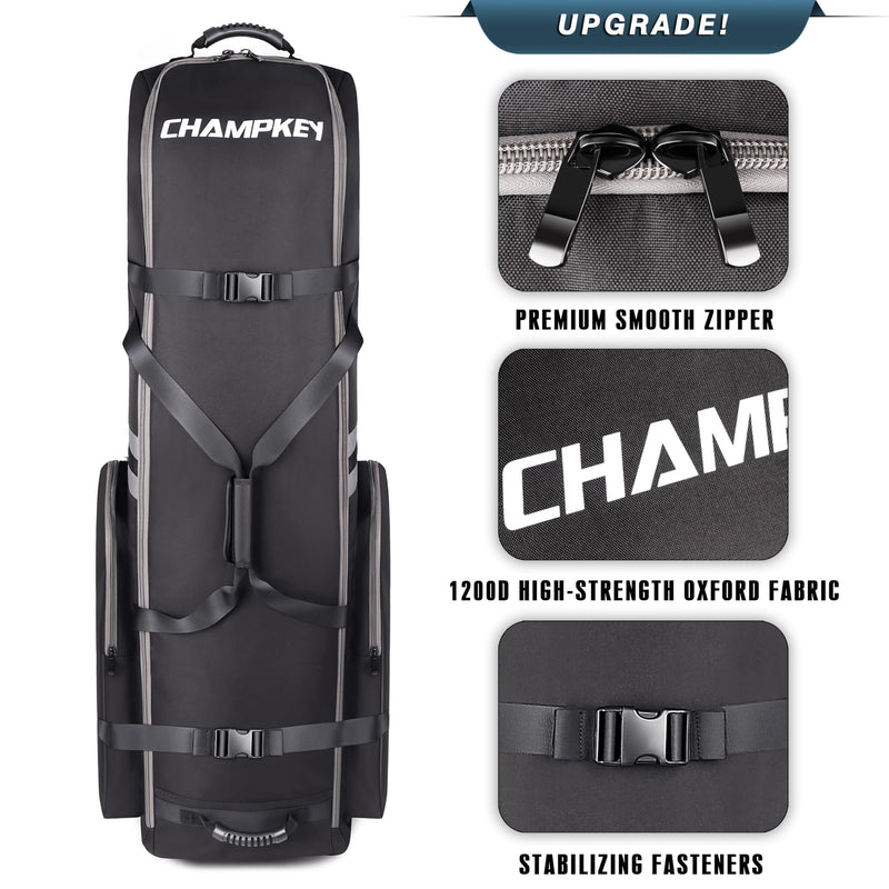 CHAMPKEY 1.0 Premium Soft Padded Golf Travel Bag with Anti-Impact Support System - 1200D Oxford Fabric (Black(Grey Support Rod))