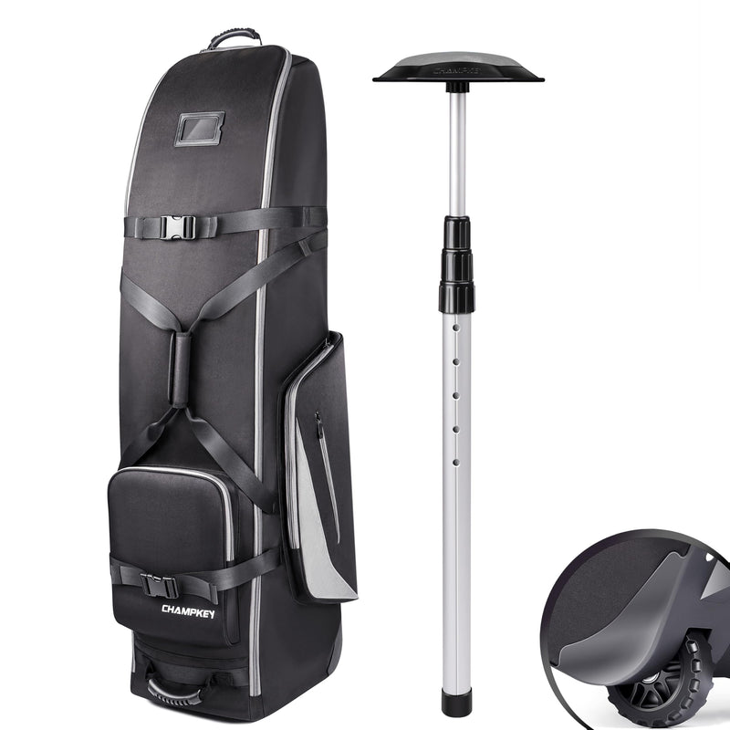 CHAMPKEY 1200D 3.0 Soft Padded Golf Travel Bag with Support Rod - Oversized Wheels Travel Golf Bag - Excellent Golf Club Travel Bags for Airlines (Black(Grey Support Rod))