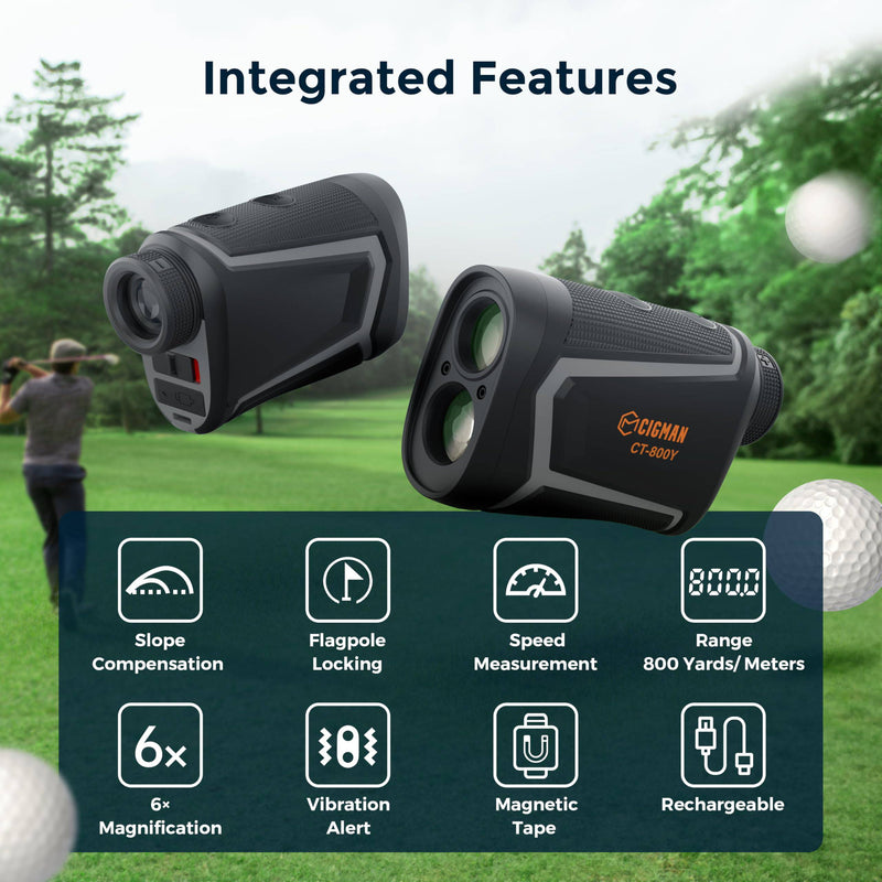 CIGMAN Golf Range Finder 800 Yards Laser Golf Rangefinder with Slope - USB Rechargeable,6X Magnification,Flag Pole Locking Vibration,Magnetic Rangefinder Mount Strap Included,Golf Accessories CT-800Y