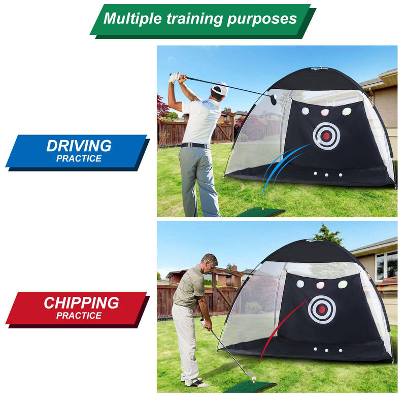 CLIPOP Golf Practice Net Golf Hitting Net with Chipping Target Pockets,1 Golf Turf Mat, 2 Golf Balls, 1 Golf Tee and Carry Bag for Indoor Outdoor Home Backyard Sports