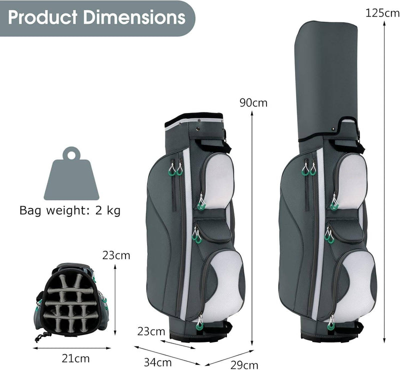 COSTWAY Golf Cart Bag with 14 Way Dividers, 7 Pockets, Rain Hood and Shoulder Strap, Lightweight Golf Clubs Trolley Bags for Men & Women