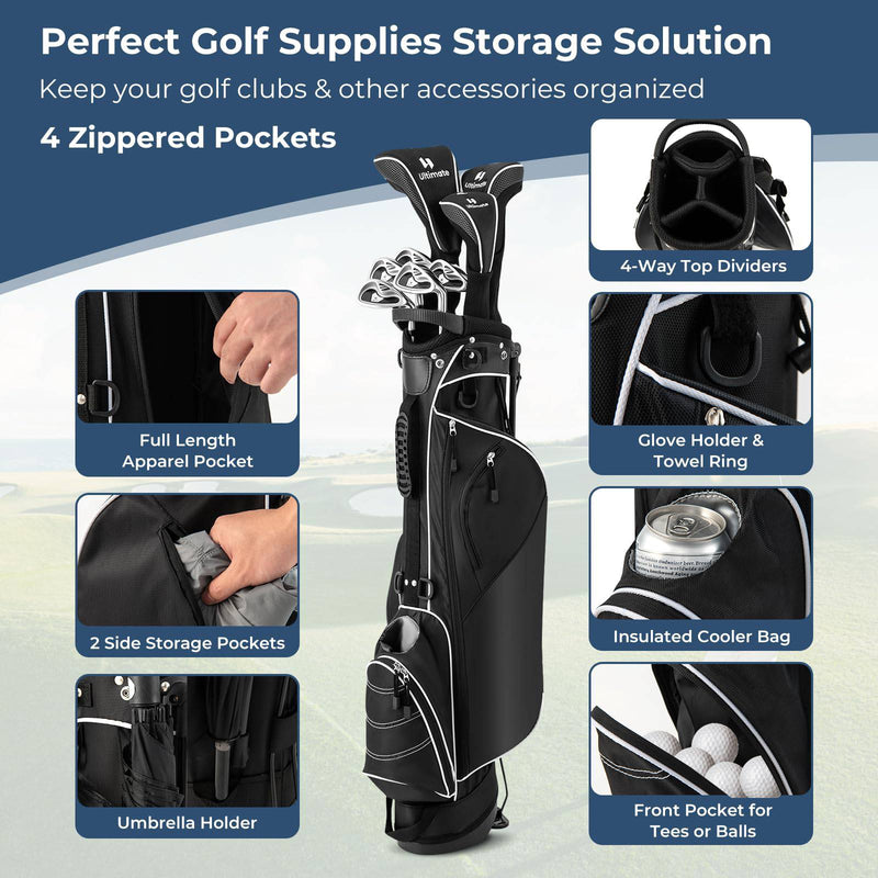 COSTWAY Golf Stand Bag, Lightweight Golf Cart Bags with 4 Way Dividers, Adjustable Dual Straps and 4 Pockets, Easy Carry (Black)