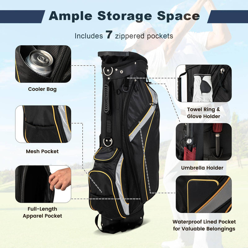 COSTWAY Golf Stand Bag, Lightweight Golf Club Bags with 8 Way Dividers, Rain Hood, Detachable Dual Strap & 7 Pockets