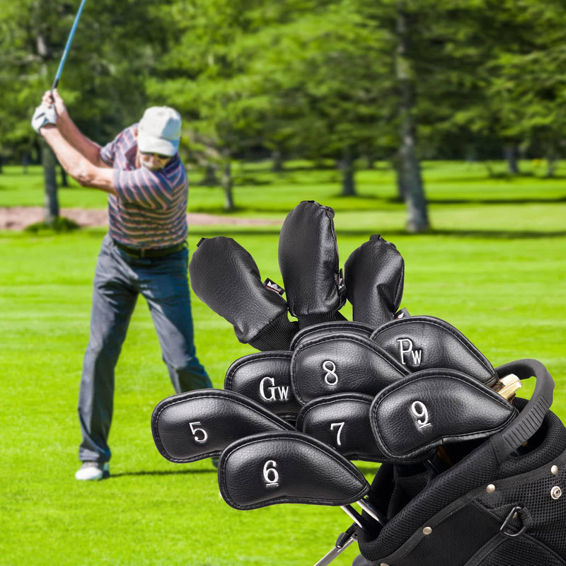 Craftsman Golf 8pcs 5,6,7,8,9,P,S,G Black Leather Iron Headcover + 3pcs Hybrids Head Covers Full Golf Club Set