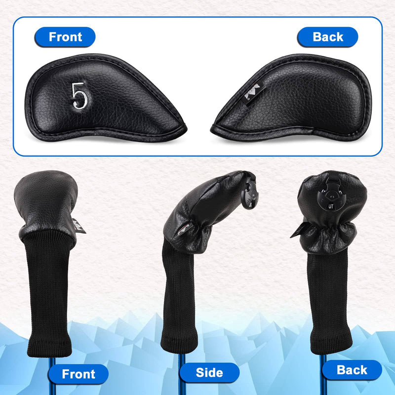 Craftsman Golf 8pcs 5,6,7,8,9,P,S,G Black Leather Iron Headcover + 3pcs Hybrids Head Covers Full Golf Club Set