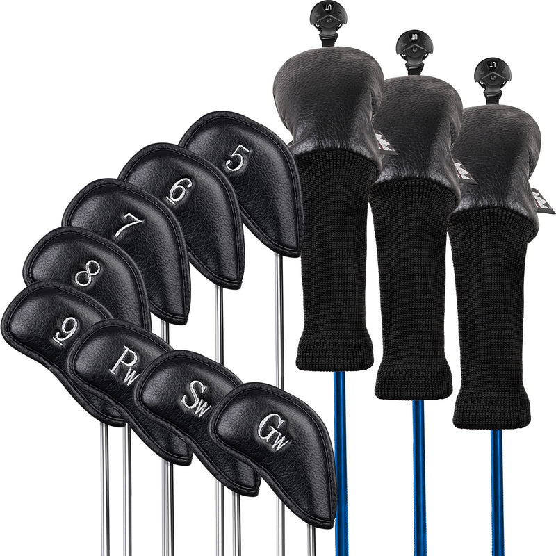 Craftsman Golf 8pcs 5,6,7,8,9,P,S,G Black Leather Iron Headcover + 3pcs Hybrids Head Covers Full Golf Club Set