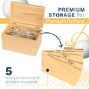 Golf Scorecard Collection Box - Holds Scorecards, Photos, Keepsakes, Yardage Books | Golf Storage Box with 5 Dividers to Organize and Display Golf Score Cards and Accessories Perfect Unique Golf Gift