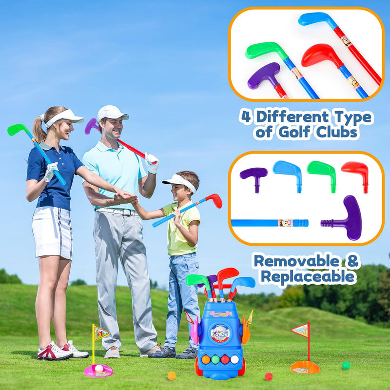 deAO Young Golfers Fun Beginners Set Kit for 3-10 YEAR OLDS, Kids – Golf Clubs, Cart, Holes and Play Balls Included