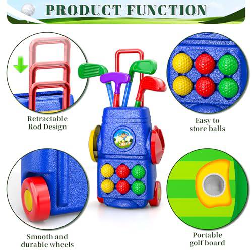 Doloowee Kids Golf Clubs, Toddler Golf Set with 6 Balls, 4 golf clubs, 1 Cornhole Board & Putting Mat, Kids Golf Set Mini Golf Set Toddler Toys Gift for 3 4 5 6 7 8 9Years Old Boys Girls