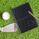 Dszemie Golf Scorecard Holder UK, Leather Score Card Holder for Golf Yardage Book Funny Waterproof Golf Scorecard Gifts Lychee Texture Scorecard Cover with 4 PCS Score Card for Men Women (Black)