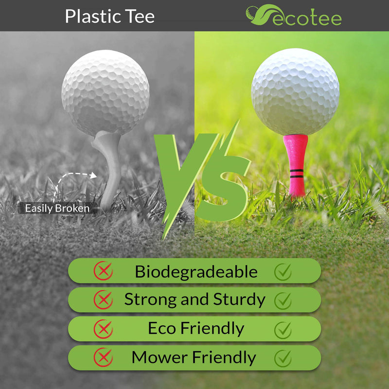 Ecotee Bamboo Castle Golf Tees – 40 Pack Mixed Sizes – Eco-Friendly, Strong and Brightly Coloured for Consistent Strikes