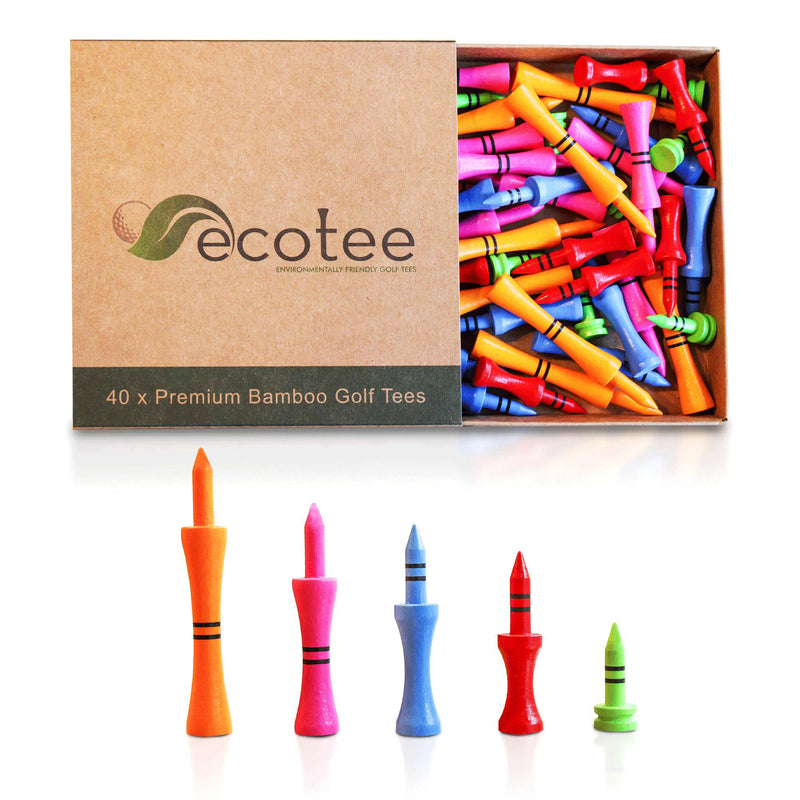 Ecotee Bamboo Castle Golf Tees – 40 Pack Mixed Sizes – Eco-Friendly, Strong and Brightly Coloured for Consistent Strikes