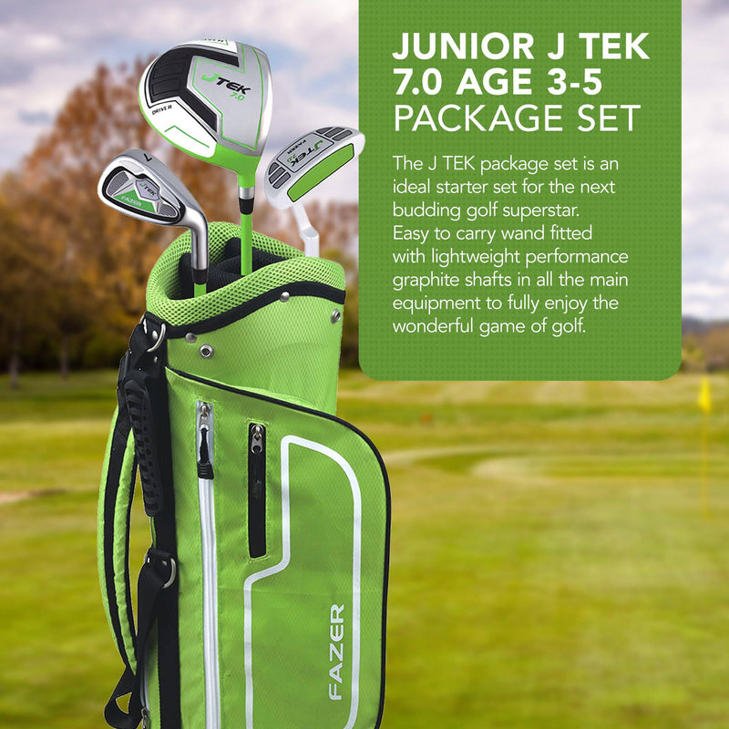 FAZER Junior J TEK 7.0 Kids Golf Set with Oversize Driver, 7 Iron, Putter, Bag & Headcovers - Lightweight Graphite Shafts, Soft Grips - Starter Kids Golf Clubs Ages 3-5