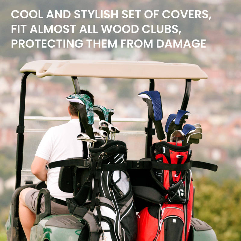 FINGER TEN Golf Club Head Covers for Woods Long Cover Driver Hybrid Fairway, Headcovers with Interchangeable No. Tag Novelty Durable Fit Woods Clubs (Blue-5 pack (1 Driver& 2 Fairway&2 Hybrid))