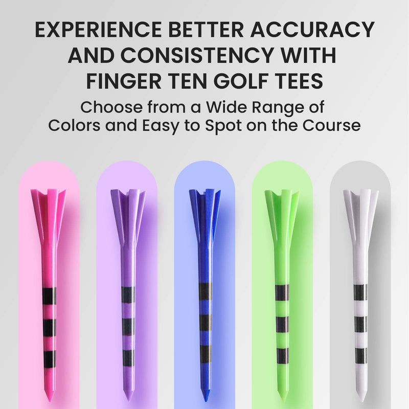 FINGER TEN Golf Tees Plastic Unbreakable 2 3/4 3 1/4 Inch Value 50 Count, 83mm 70mm Tee Durable Pro Upgrade Step Up Long Premium Color White Blue Orange Green Mixed (Blue&Black,70mm)