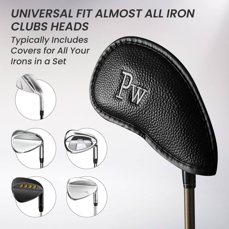 Golf Club Headcovers Iron Synthetic Leather Deluxe Value 12 Pack Color Black, Golf Head Covers with Number Printed Durable Light for Men Women Universal Fit All Irons Clubs (Black)