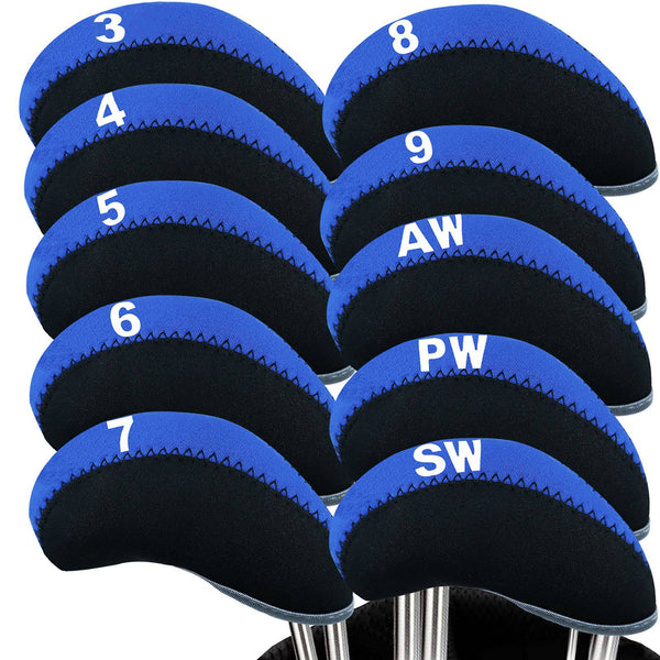 Golf Iron Head Covers with Number Printed Value 10 Pcs/Set, Golf Headcovers for Iron Club Lightweight Durable Portable Fit All Irons Clubs (Blue)