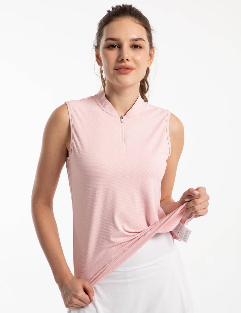 FitsT4 Sports Womens Sleeveless Golf Tennis Polo Shirts Lightweight 1/4 Zip Workout Running Tank Tops Casual T Shirts, Pink