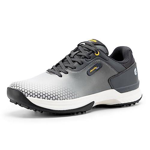 FitVille Mens Golf Shoes Extra Wide Fit Casual Sneakers Water Resistant Non Slip Outdoor Spiked Trainers for Golf Training, Grey, X-Wide