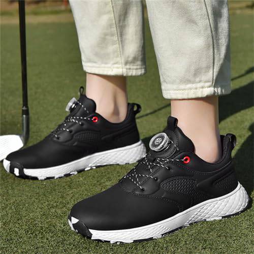 FJJLOVE Golf Shoes for Women and Girls, Waterproof Spikeless Golf Shoes Microfiber Leather Slip-Resistant Golf Footwear, Black