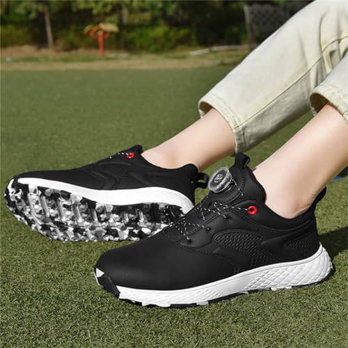 FJJLOVE Golf Shoes for Women and Girls, Waterproof Spikeless Golf Shoes Microfiber Leather Slip-Resistant Golf Footwear, Black