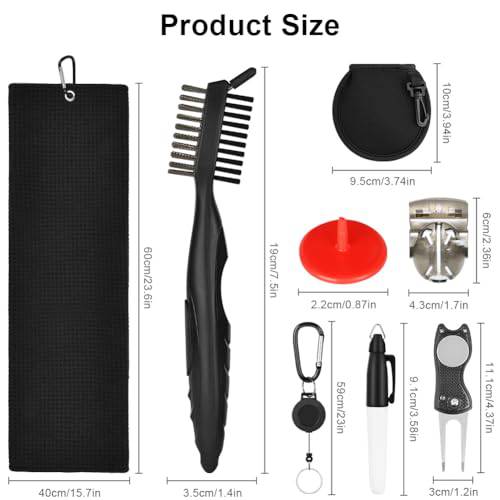 flintronic Golf Accessories, Golf Towel for Golf Bags with Clip Pitch Mark Repair Tool, Golf Club Cleaner, Foldable Divot Repair Tool with Golf Marker, 7-Piece Golf Gifts Set