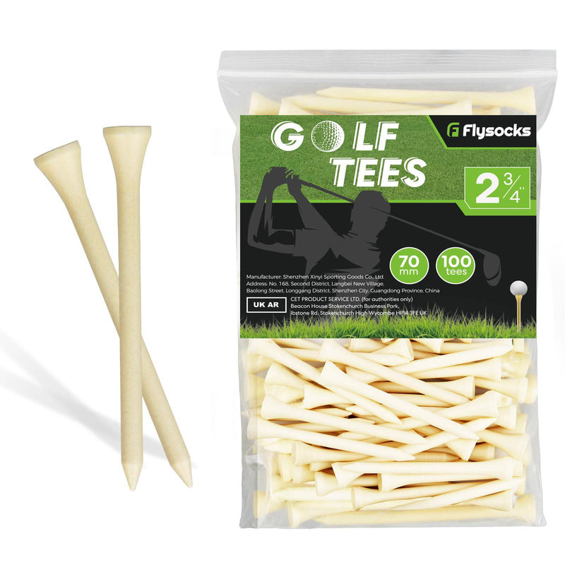 Flysocks Golf Tees Professional Natural Bamboo/Wood Golf Tees Pack of 100, Golf Tees 3 1/4 inch & 2 3/4 inch, Tall Golf Tees Bulk Reduce Side Spin and Friction