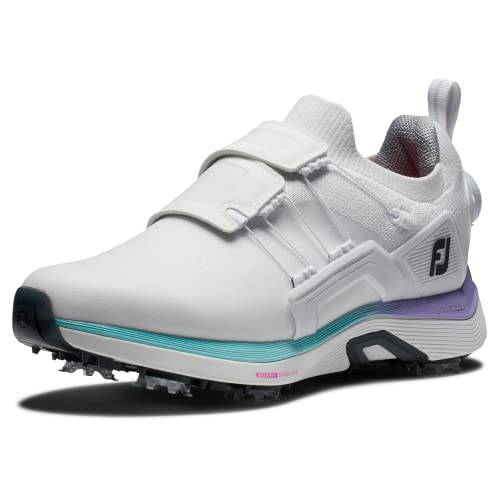 FootJoy Women's Hyperflex Boa Golf Shoe, White/Ice Blue/Purple, 7 UK