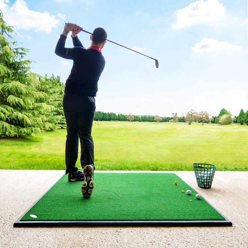 FORB Driving Range Golf Practice Mat With Golf Tees | Professional Quality | Optional Rubber Mat Base & Tray | 30mm Artificial Grass - Golf Training Aids (Golf Mat + Base)