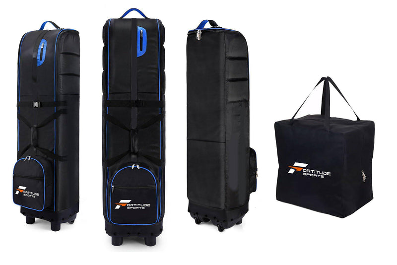 Fortitude Sports Premium Golf Bag Travel Case | Golf Travel Bags Flight With Wheels | Waterproof Padded Golf Club Travel Bag Cover With Carry Case (Black/Blue)